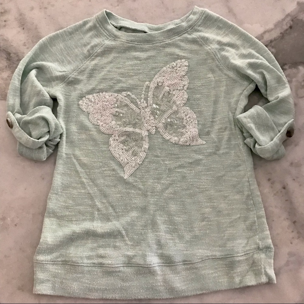 🚨2/$5 🦋 Mint Knit Top with Butterfly Girls Size M